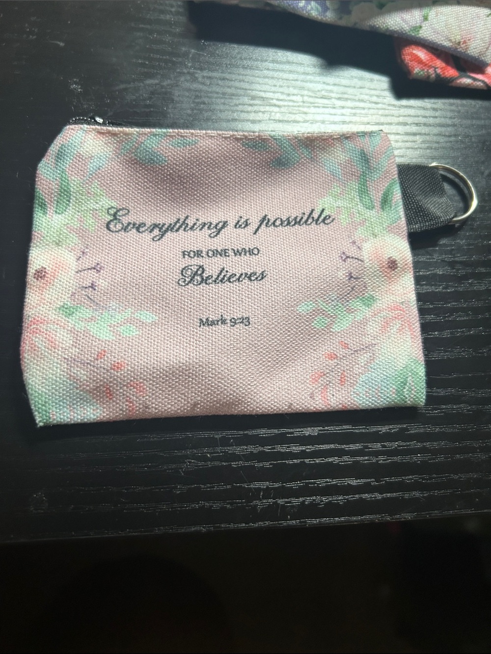 YNS Generic Pink Floral Wristlet Pouch with Inspirational Quote